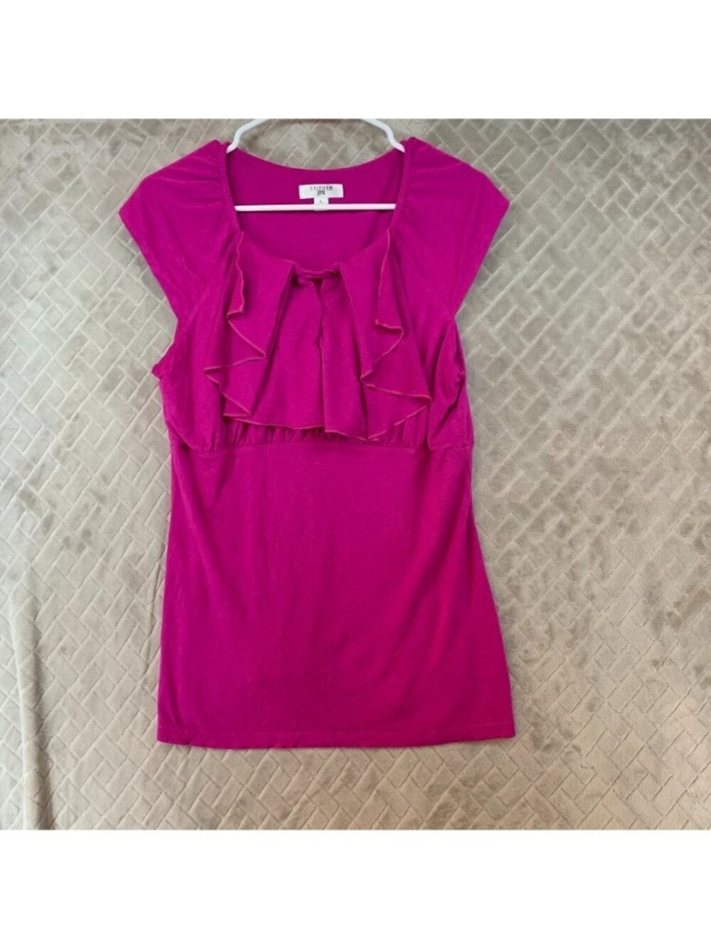 Uniform JPR Blouse Womens Large Hot Pink Ruffle Neck Cap Sleeve Y2K Style